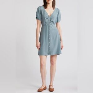 Madewell Faded River Blue V-Neck Button-Front Mini Dress‎